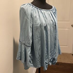 Ruby Rd Women Top SizeL Soft Denim Casual Trumpet Sleeves Relaxed Fit Feminine